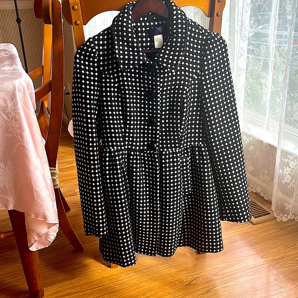 Blue Pam by Francesca’s black and white swing coat. Size small.